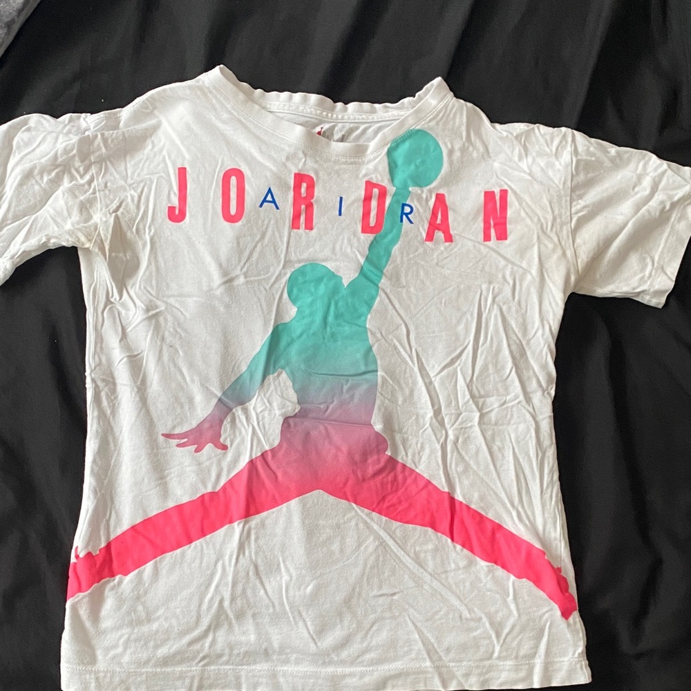 Jordan Kids White Tee with Pink and Blue Graphic